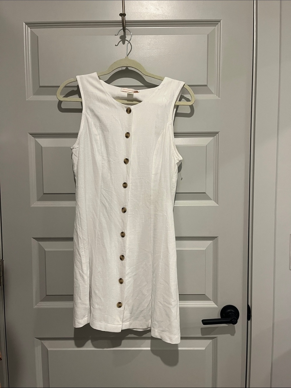 White Linen Blend Button-Front Mini Dress NWT